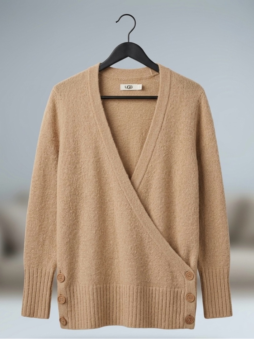 UGG Women's Soft and Cozy Camel Wrap Button Cardigan Sweater - size small